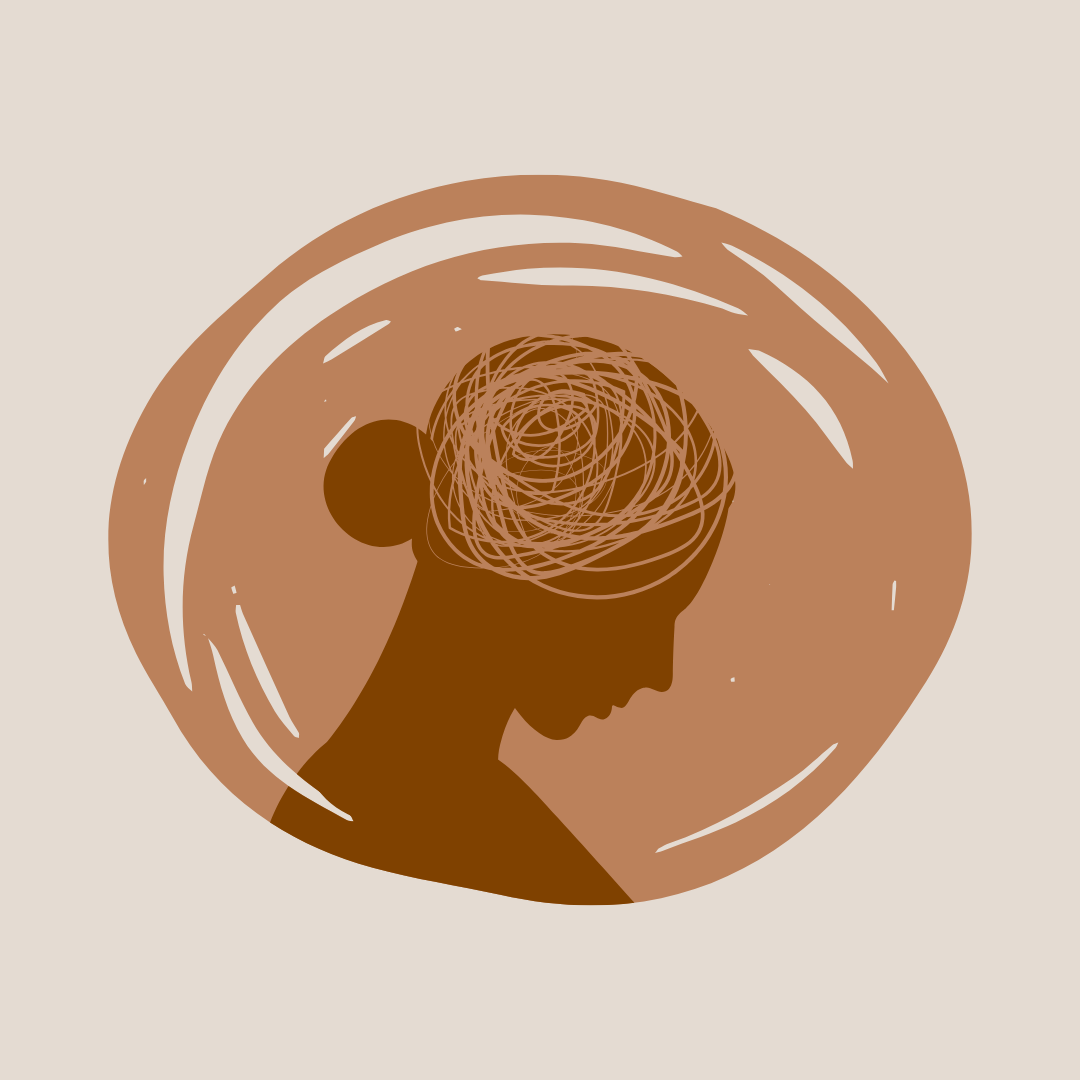 Recovery Dharma Nijmegen en psychologisch inzicht, gesymboliseerd door het hoofd van een mens waarbinnen een spinnenrag van gedachten en emoties wordt afgebeeld